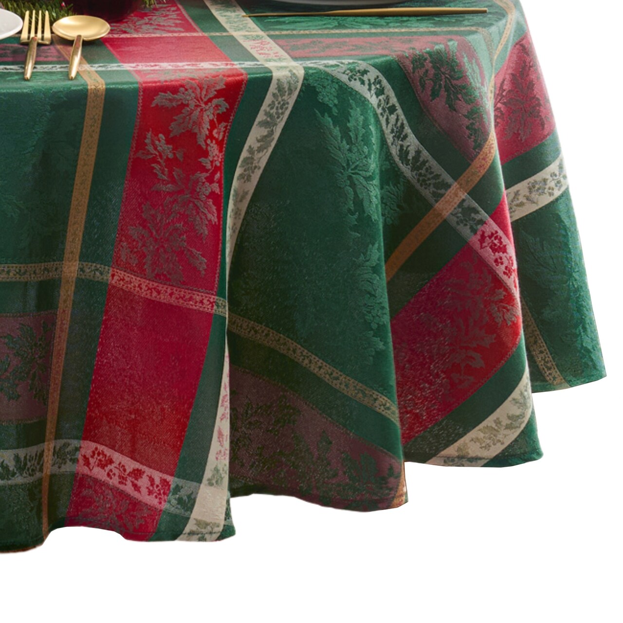 Threadmade Home Merry and Festive Jacquard Tablecloth, Multicolor - 70"W x 70"L Round